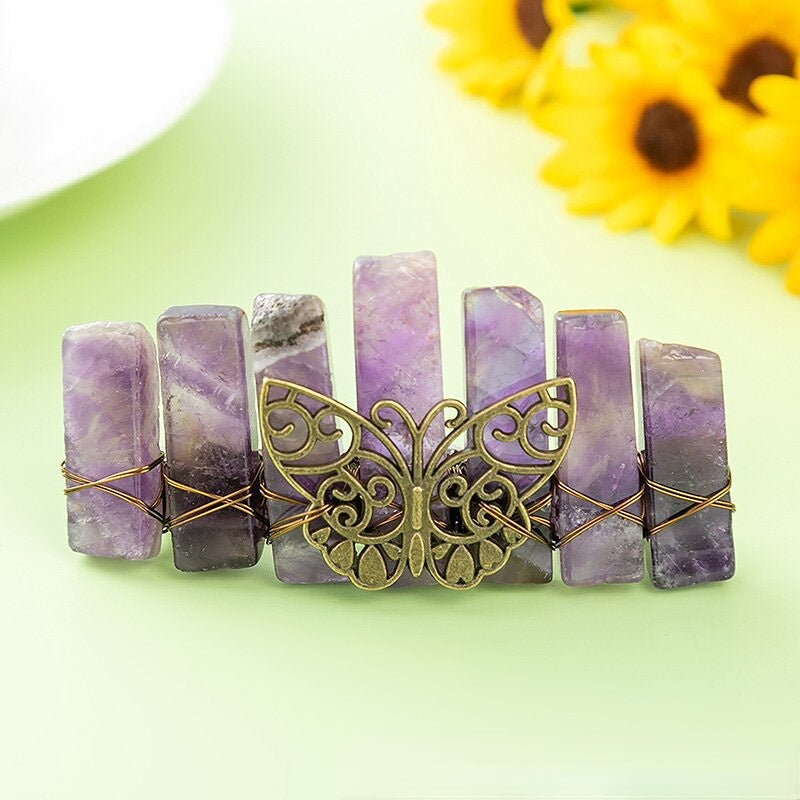 Pinzas para el cabello de metal con peine para el cabello de mariposa de cristal natural al por mayor