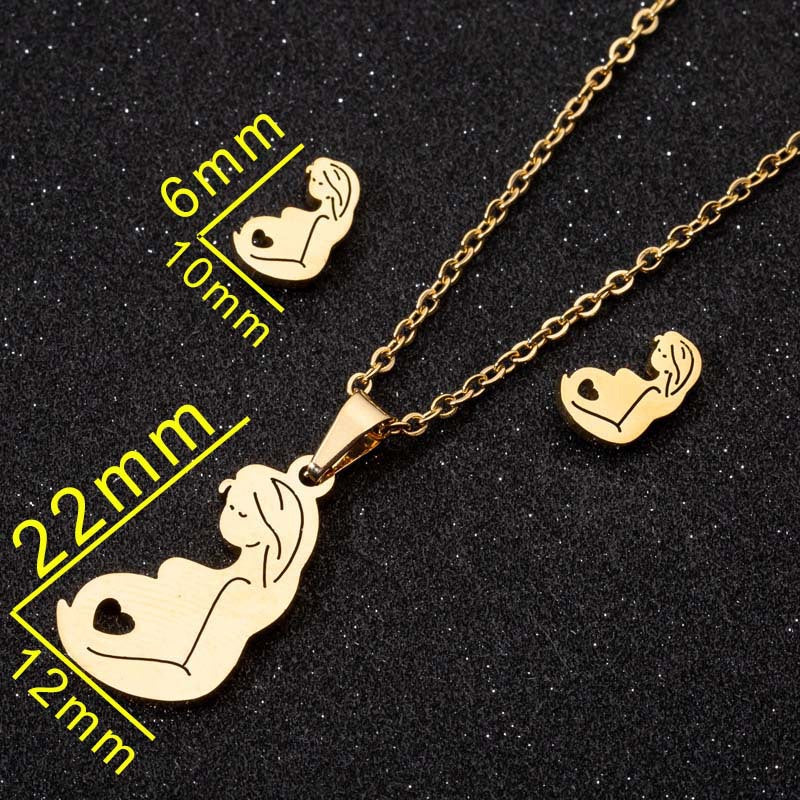 Wholesale Stainless Steel Mother's Day Pendant Necklace Earring Set Mother's Day Gift