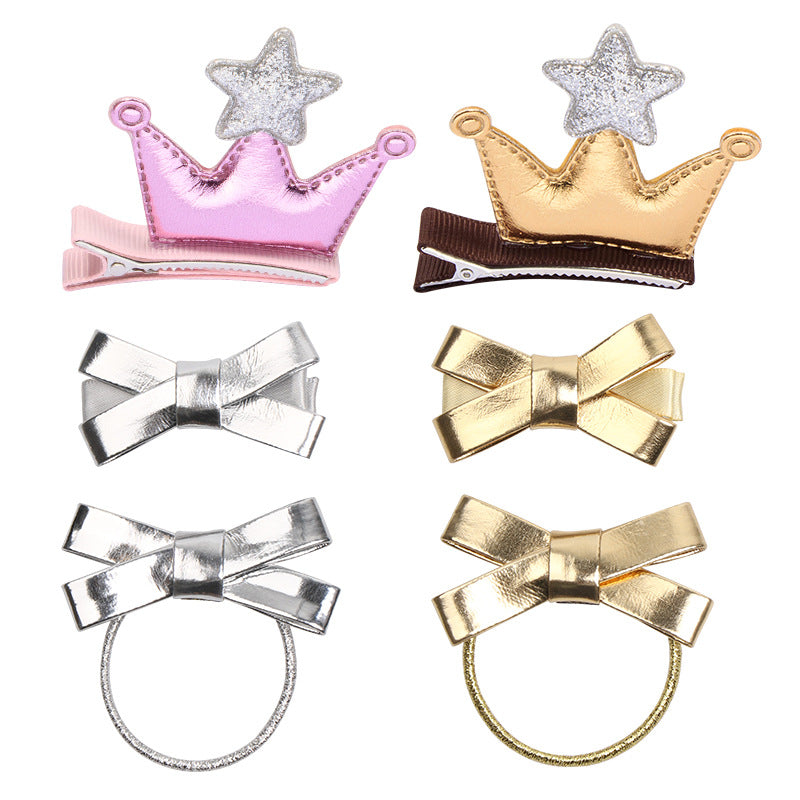 Wholesale PU Leather Bow Knot Star Crown Hair Clip Hair Rope