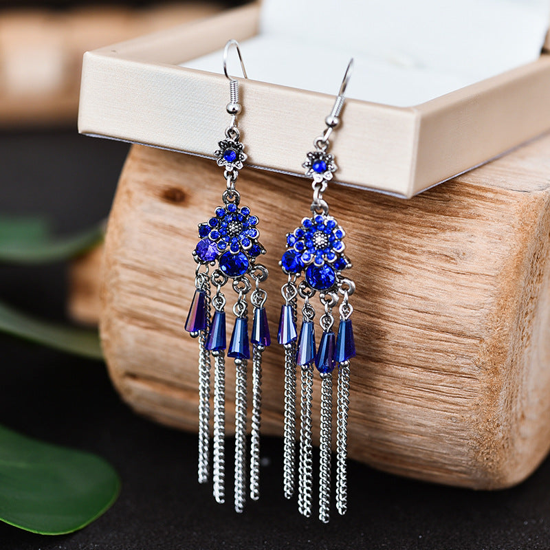 Wholesale Vintage Baroque Flower Metal Tassel Earrings