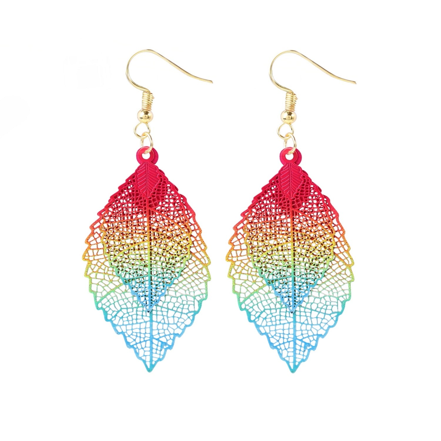 Wholesale Gold Double Hollow Leaf Alloy Earrings