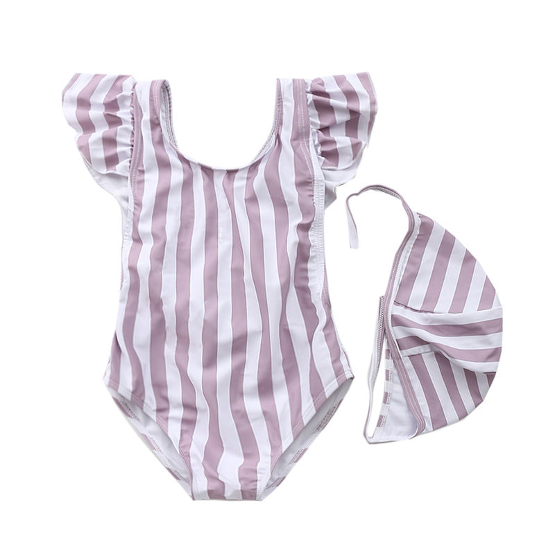 Wholesale Kids Striped One-Piece Polyester Swimwear