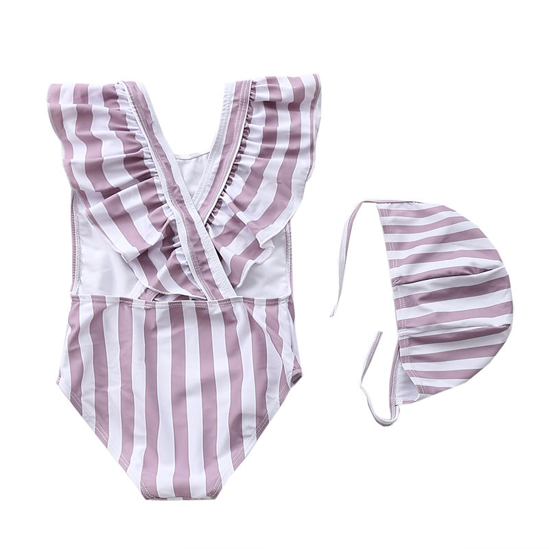 Wholesale Kids Striped One-Piece Polyester Swimwear