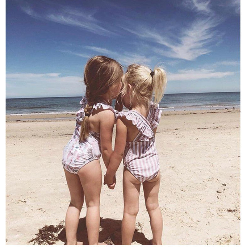 Wholesale Kids Striped One-Piece Polyester Swimwear