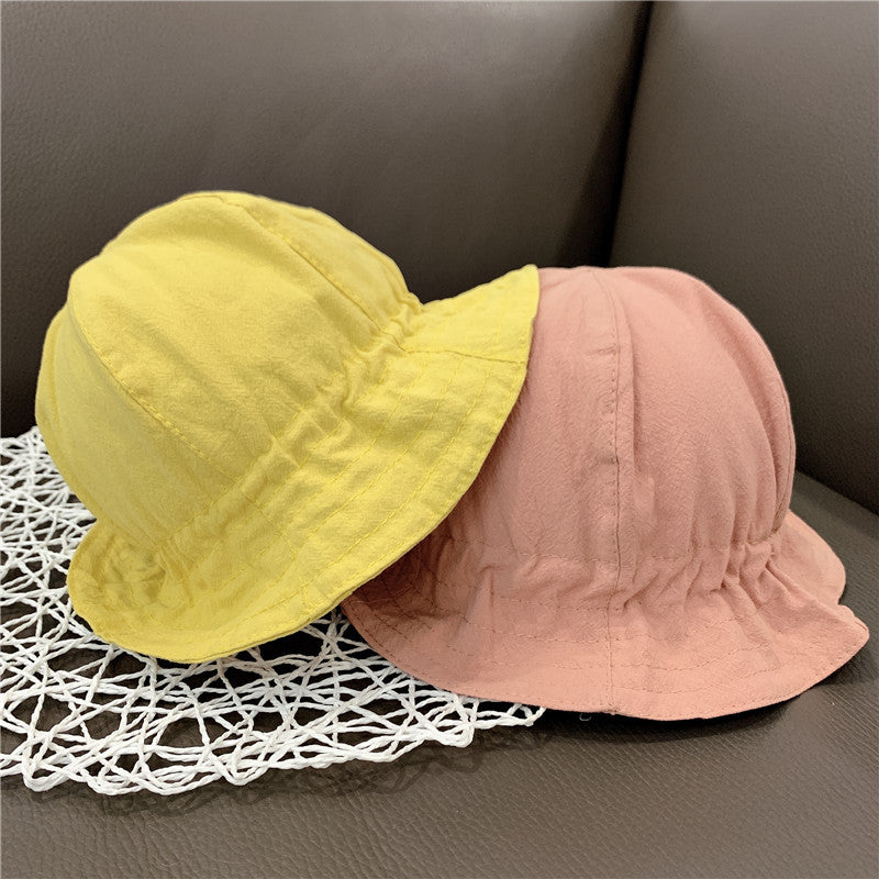 Wholesale Kids Solid Color Elastic Wave Cotton Bucket Hat