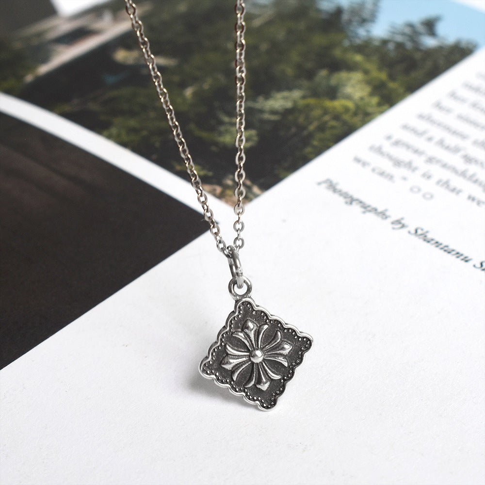 Wholesale Vintage Cross Square 925 Sterling Silver Clavicle Necklace