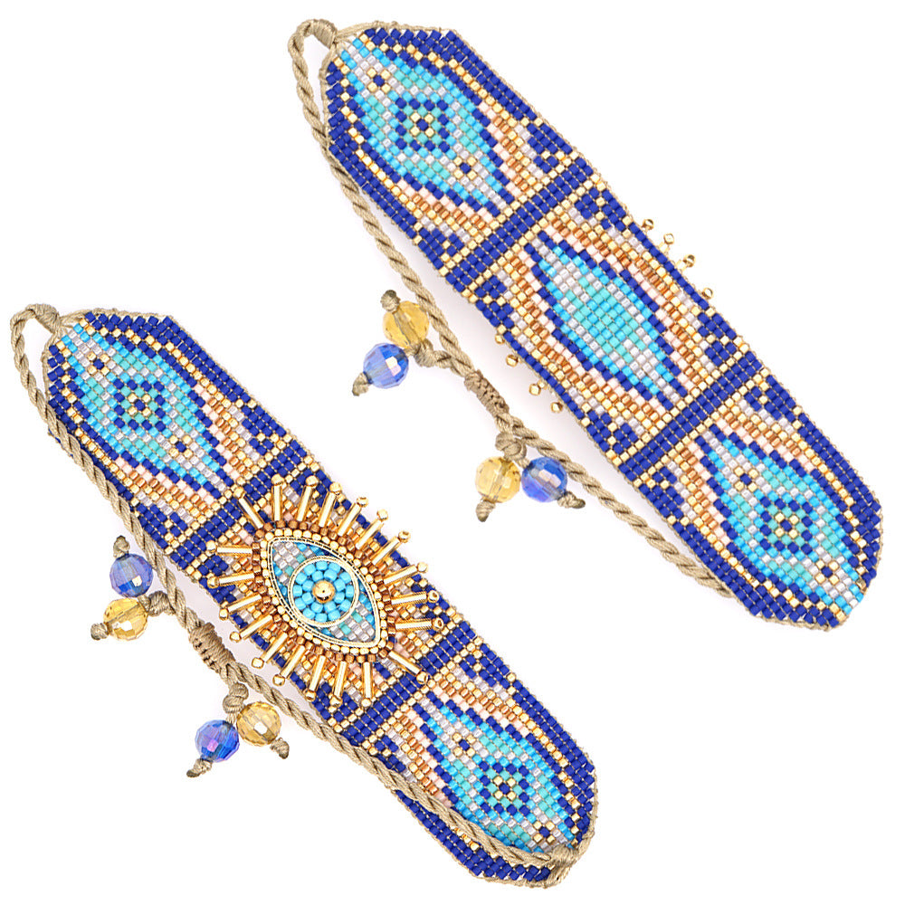 Venta al por mayor Pulsera de cuentas étnicas Miyuki del ojo del diablo azul