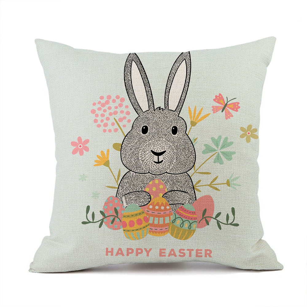 Comercio al por mayor Pascua camión huevo conejito impresión lino tiro funda de almohada