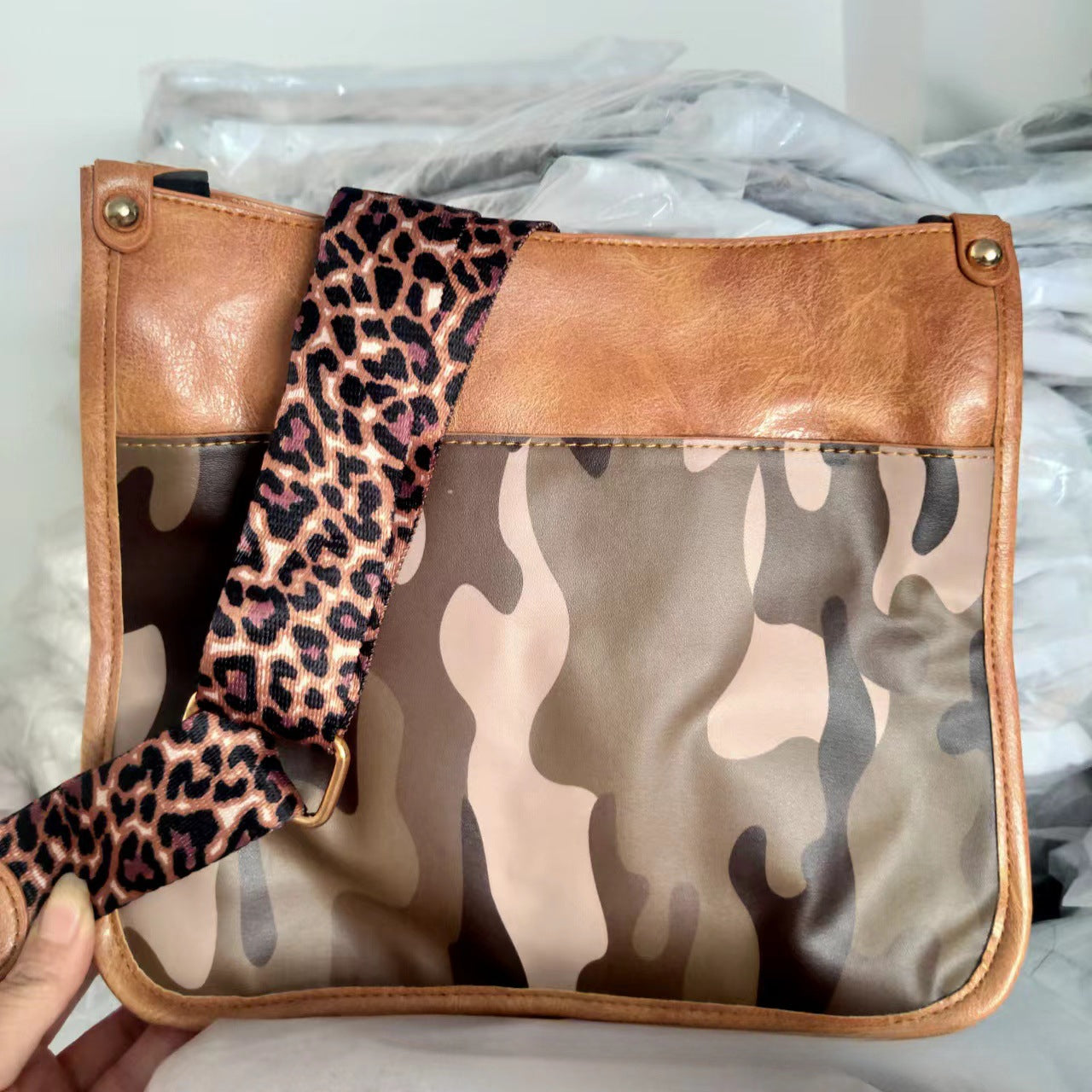 Wholesale Western Style Leopard Pattern Shoulder Strap PU Vintage Tote Bag Single Shoulder Bag Crossbody Bag