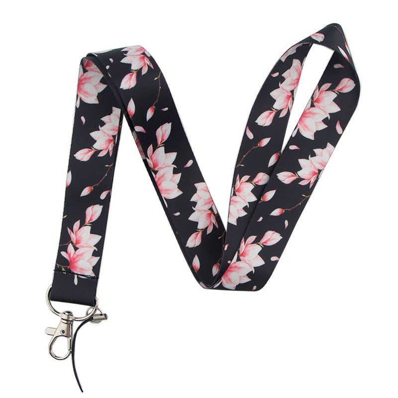 Wholesale 10pcs Polyester Pink Flower Mobile Phone Lanyard Keychain
