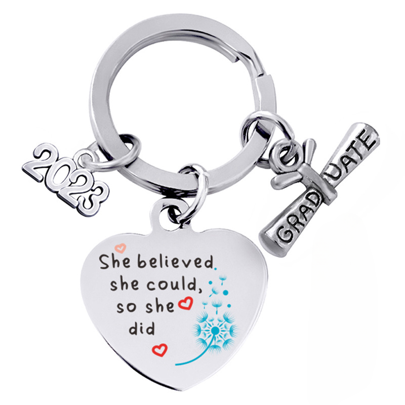 Temporada al por mayor de graduación Regalo Impresión de color en forma de corazón Llavero de acero inoxidable