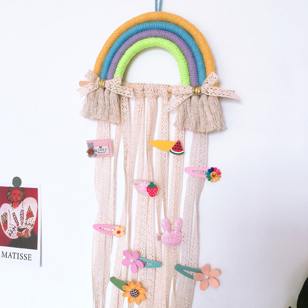 Wholesale Cotton Rope Woven Rainbow Kids Hairpin Wall Hanging Storage Belt