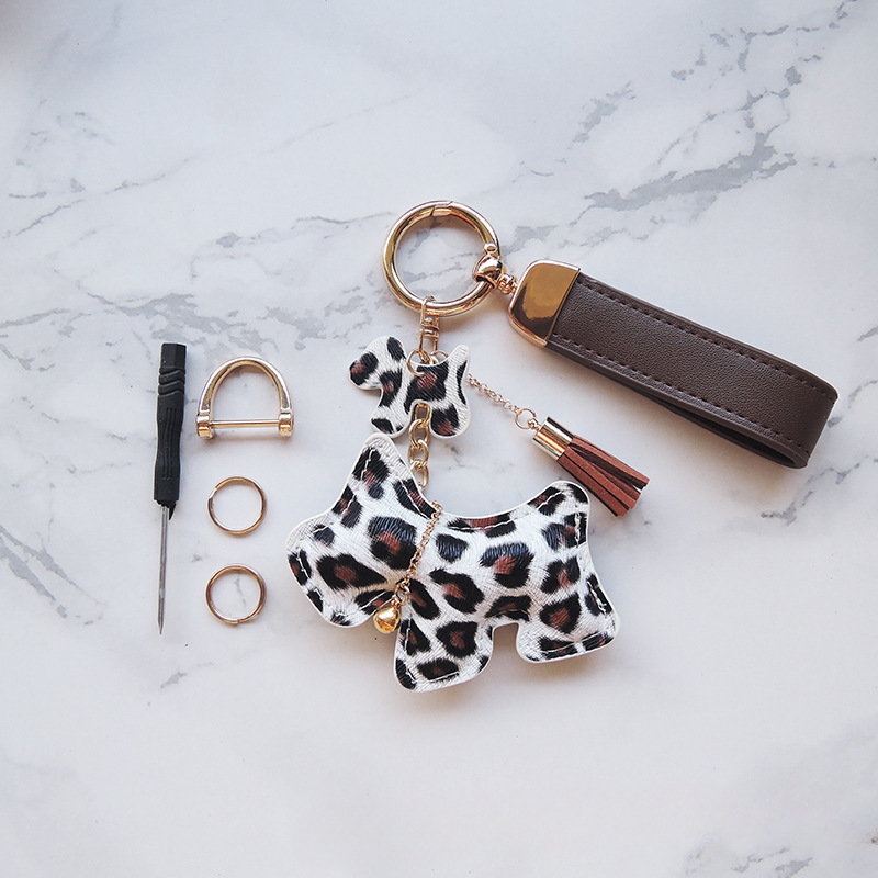 Llavero de cachorro de impresión de leopardo de pus al por mayor