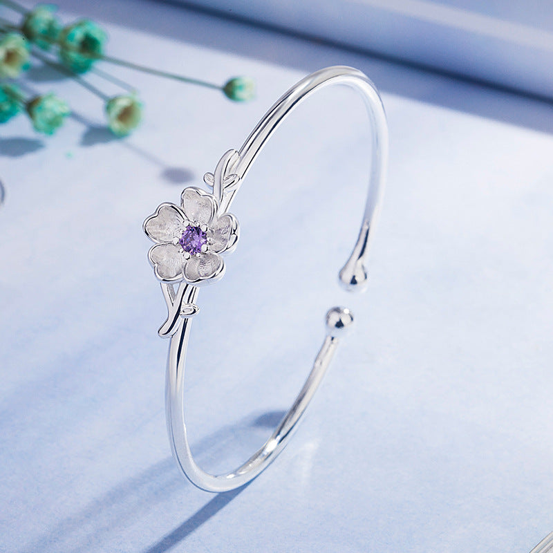 Wholesale Cherry Blossom Pink Crystal Copper Bracelet