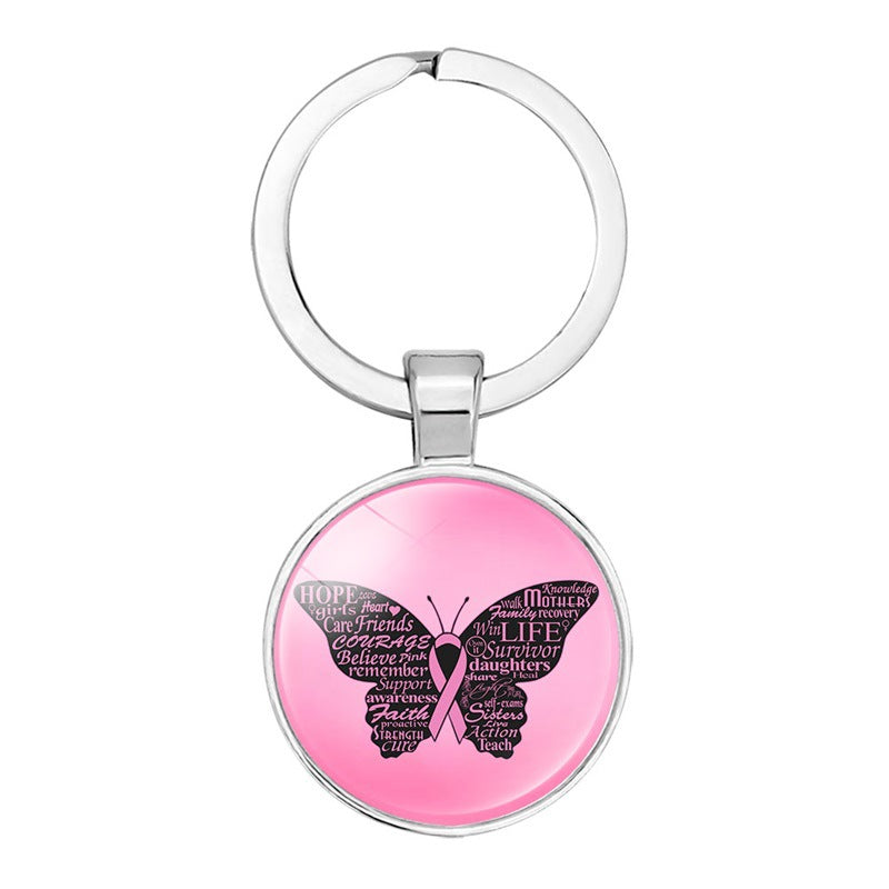 Wholesale Glass Breast Cancer Fan with Logo Keychain
