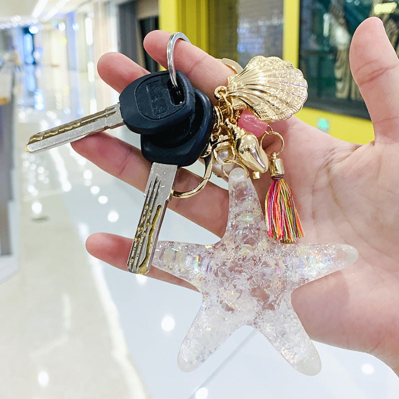 Keychains de diamantes de imitación de diamantes de diamantes de cáscara de estrella de mar al por mayor