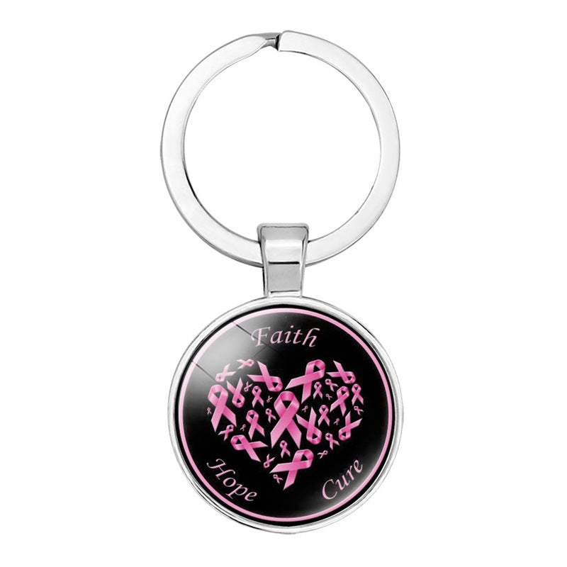 Wholesale Glass Breast Cancer Fan with Logo Keychain