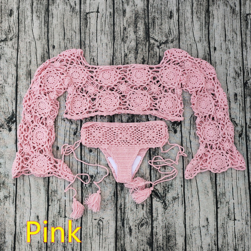 Wholesale Handmade Crochet Cover Up Bikini Set Polyester Swimwear