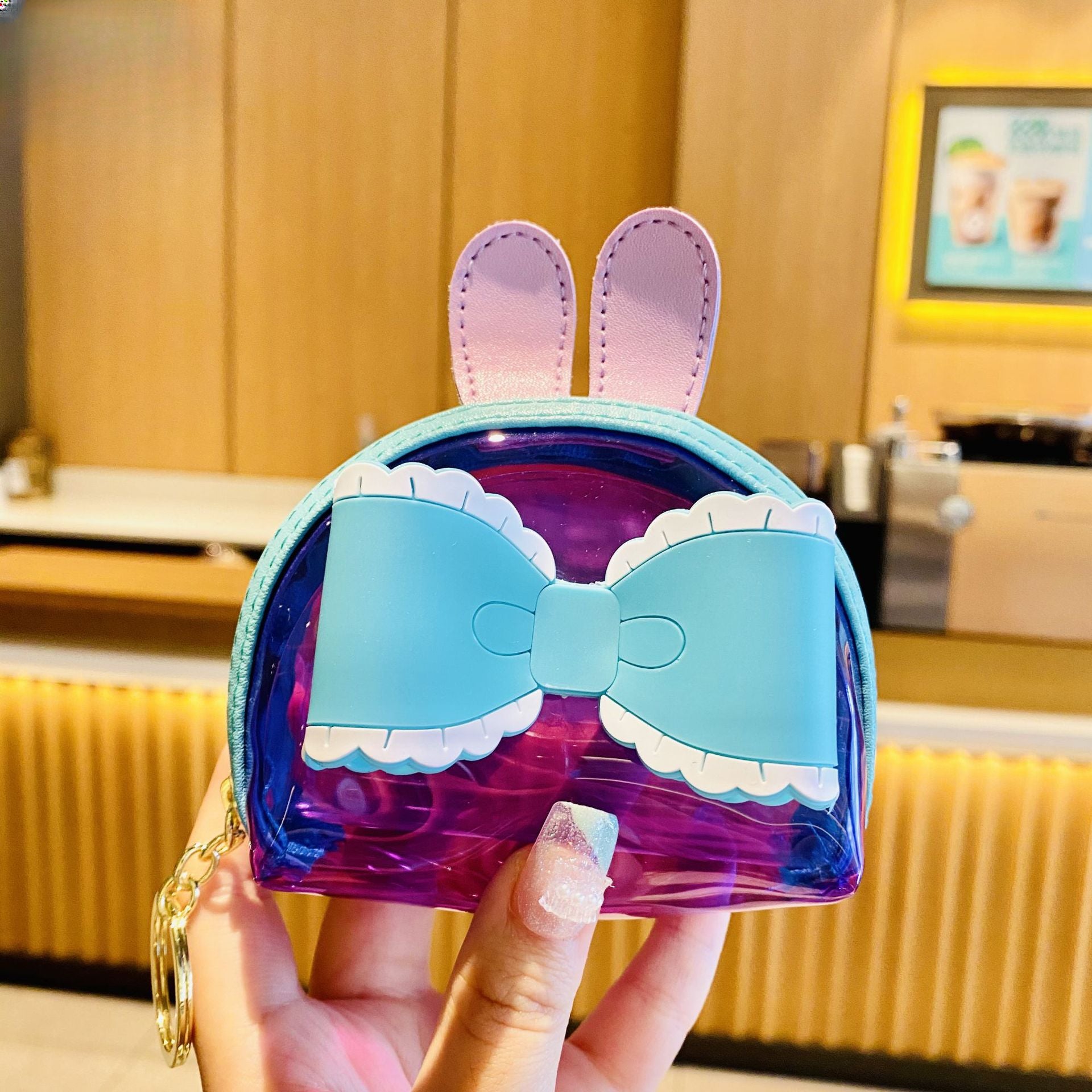 Color al por mayor Transparente Big Bow Coin Coin Purse Keychain