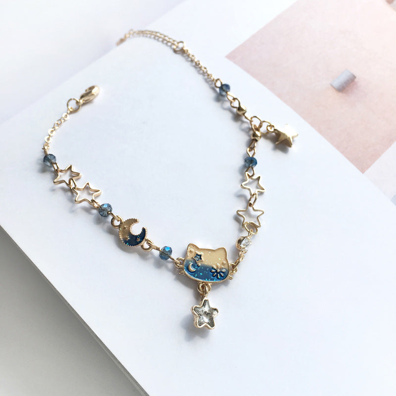 Wholesale Cat Star Moon Gradient Alloy Bracelet