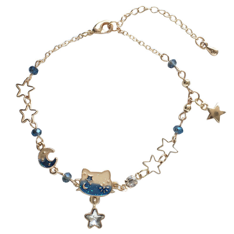 Wholesale Cat Star Moon Gradient Alloy Bracelet
