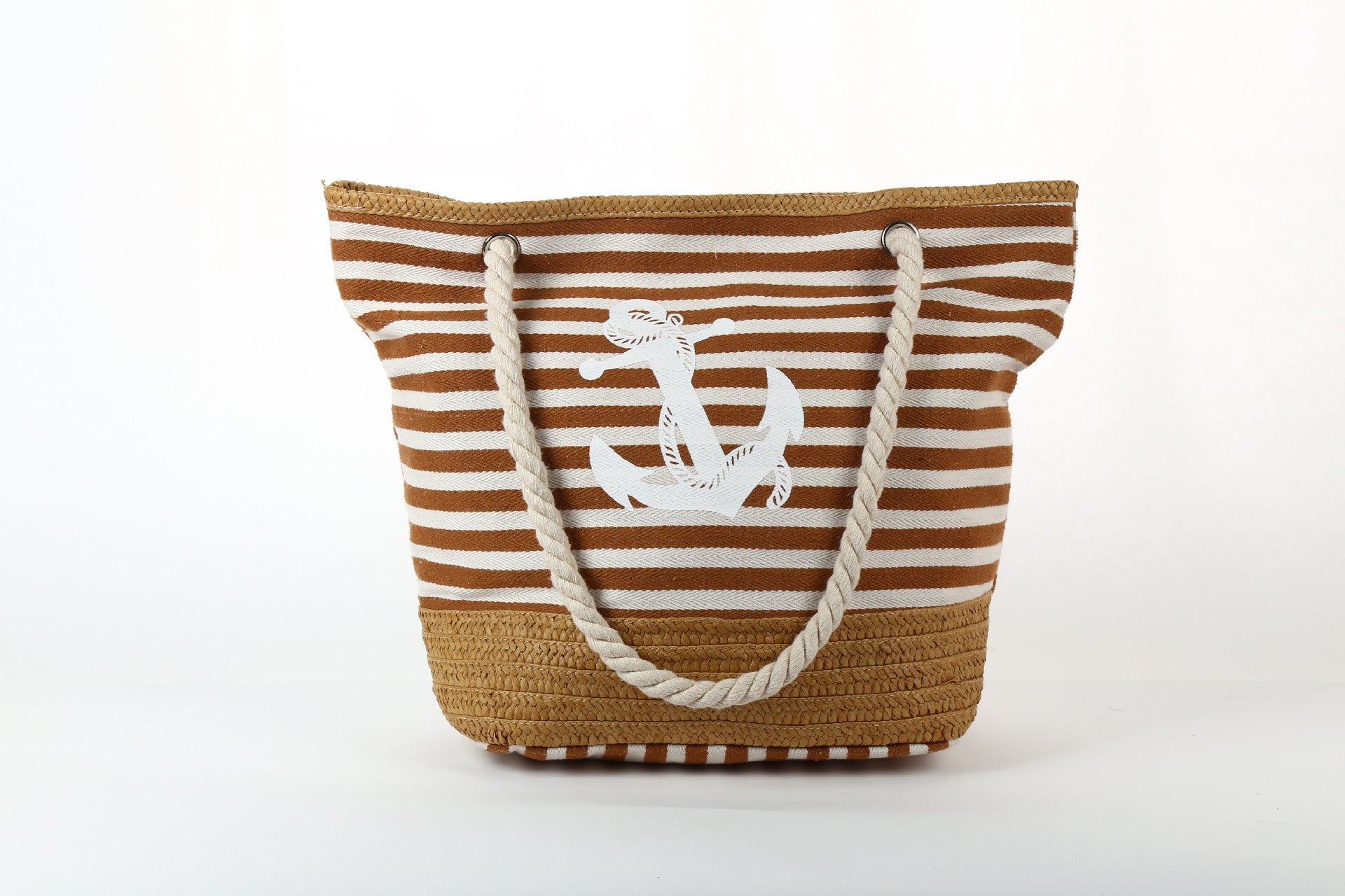 Wholesale One Shoulder Canvas Striped Tassel Beach Bag