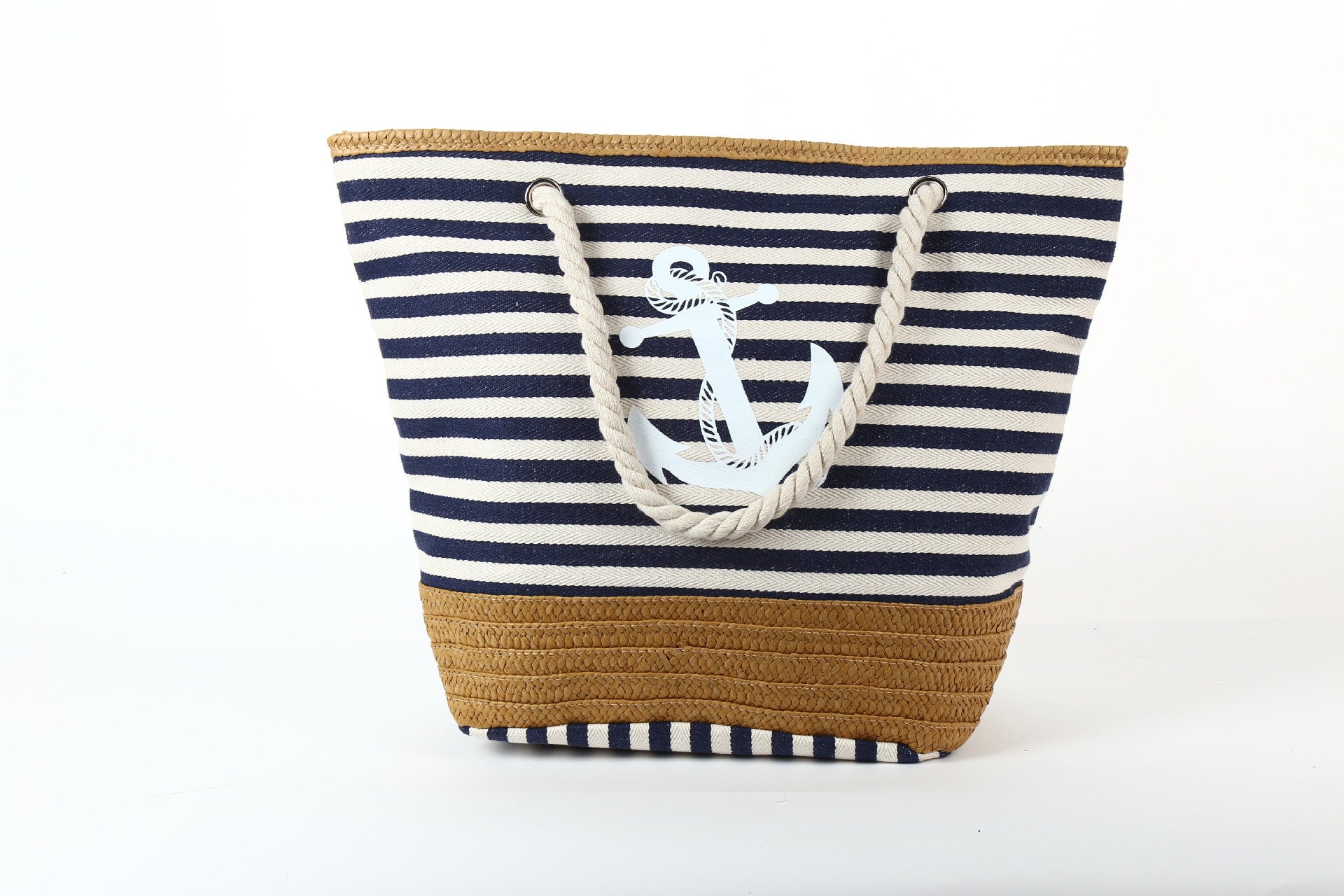 Wholesale One Shoulder Canvas Striped Tassel Beach Bag