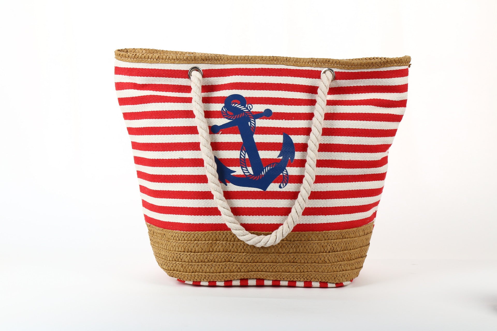 Wholesale One Shoulder Canvas Striped Tassel Beach Bag