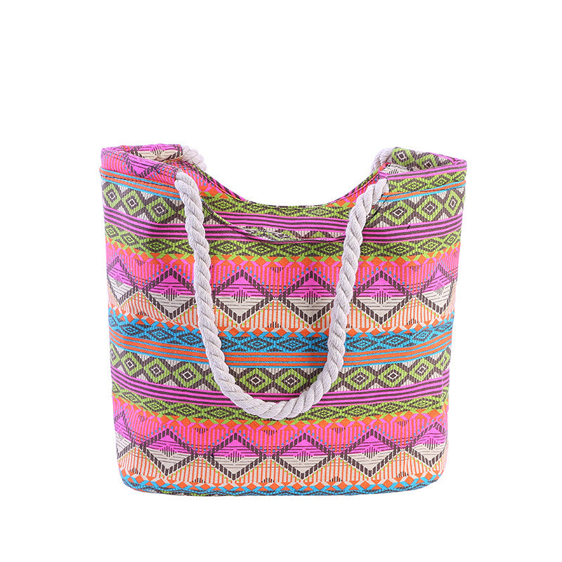 Wholesale Fashion Geometric Canvas Shoulder Beach Bag