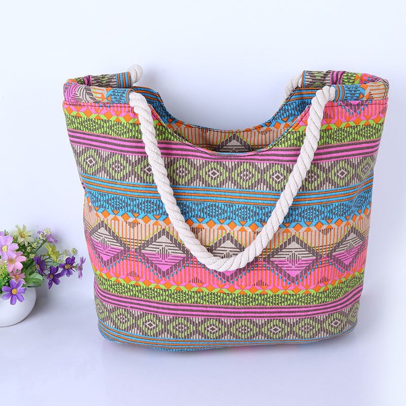 Wholesale Fashion Geometric Canvas Shoulder Beach Bag