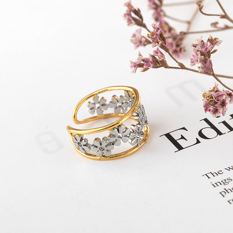 Wholesale Alloy Sunflower Chrysanthemum Plated 18k Rose Gold Two-tone Ring