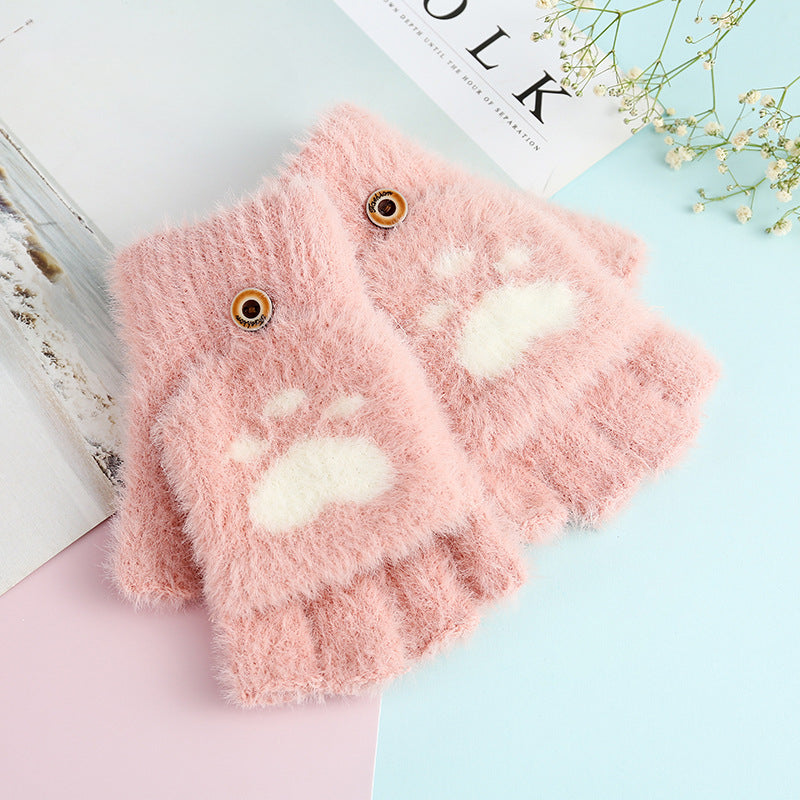 Wholesale Winter New Half Finger Flip Bear Paw Gloves