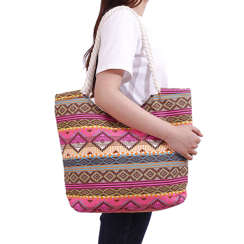 Wholesale Fashion Geometric Canvas Shoulder Beach Bag