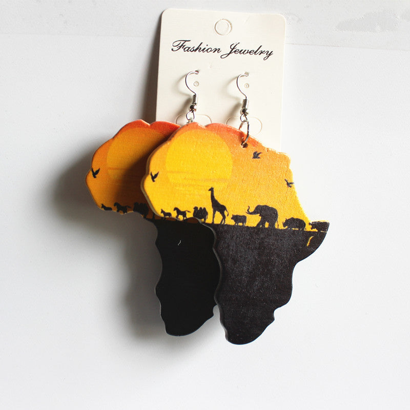 Wholesale African Map Wooden Earrings