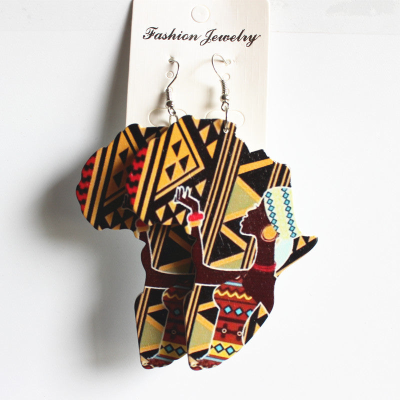 Wholesale African Map Wooden Earrings
