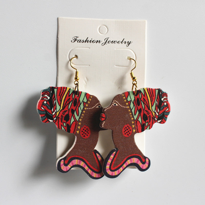 Wholesale Vintage Printed Wood Earrings