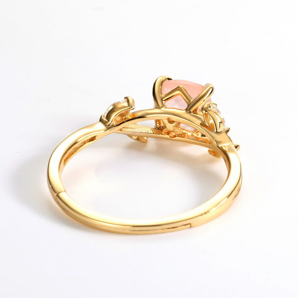 Joyas al por mayor, anillos de plata con hojas de cuarzo rosa Natural
