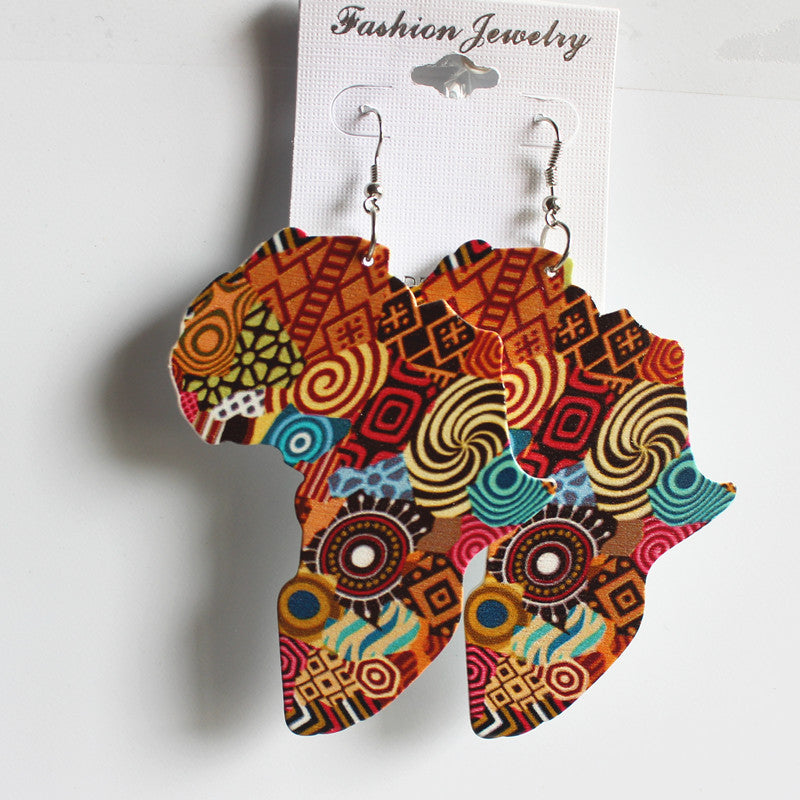 Wholesale African Map Wooden Earrings