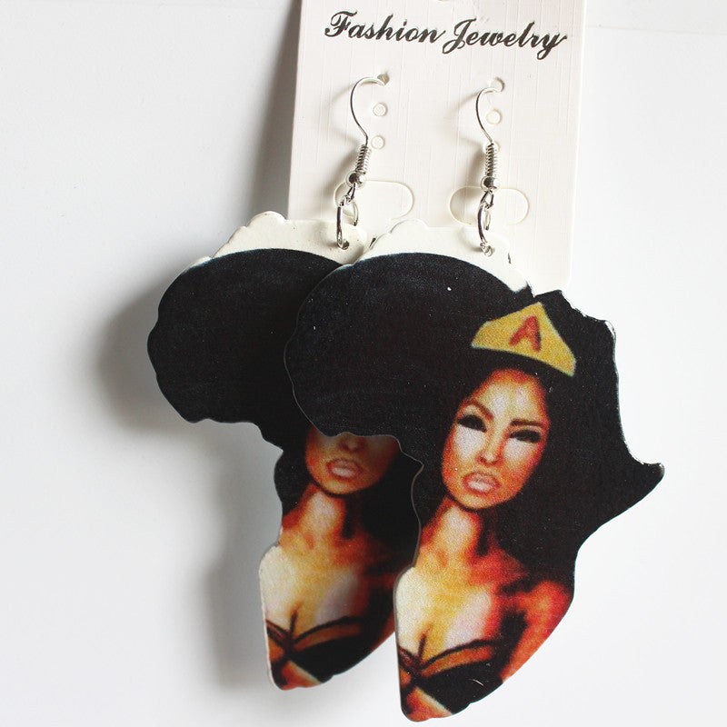 Wholesale African Map Wooden Earrings