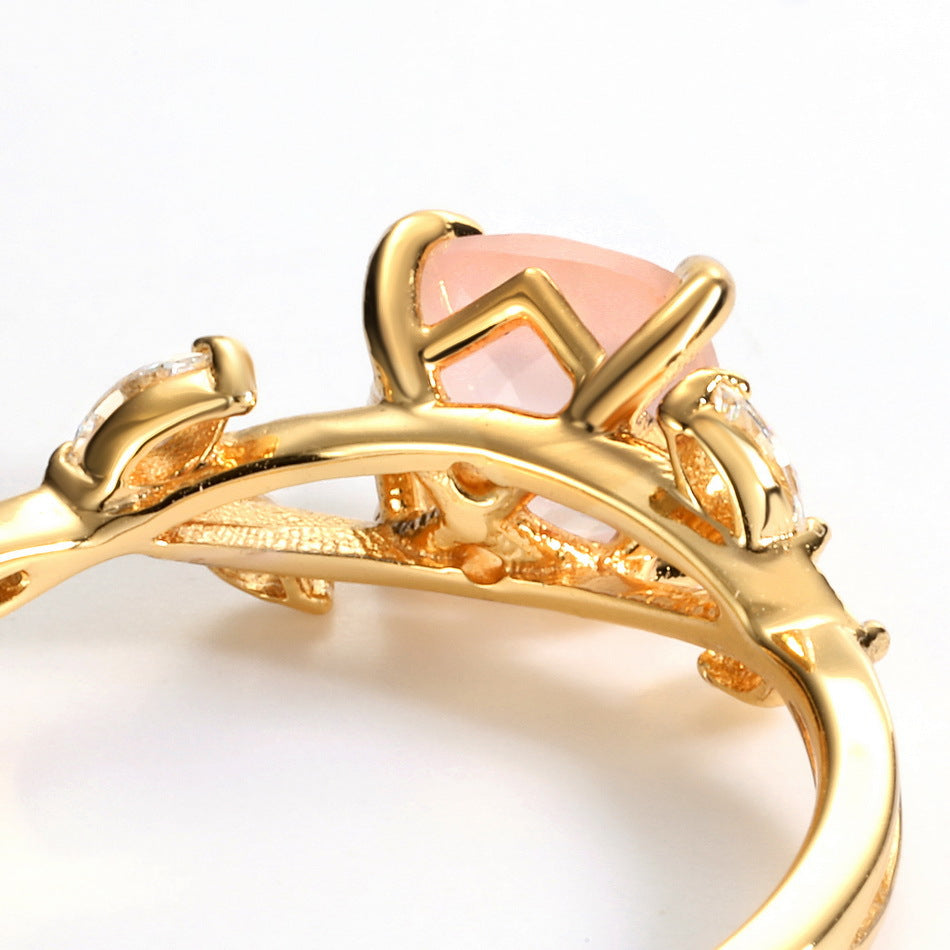 Joyas al por mayor, anillos de plata con hojas de cuarzo rosa Natural