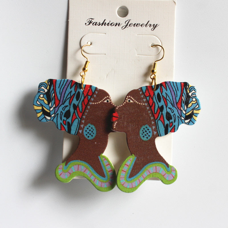 Wholesale Vintage Printed Wood Earrings