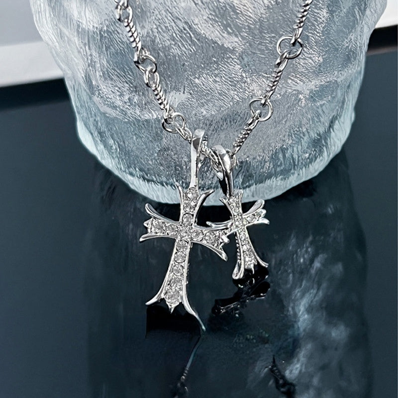 Venta al por mayor Collar de diamantes lleno de cruz de aleación