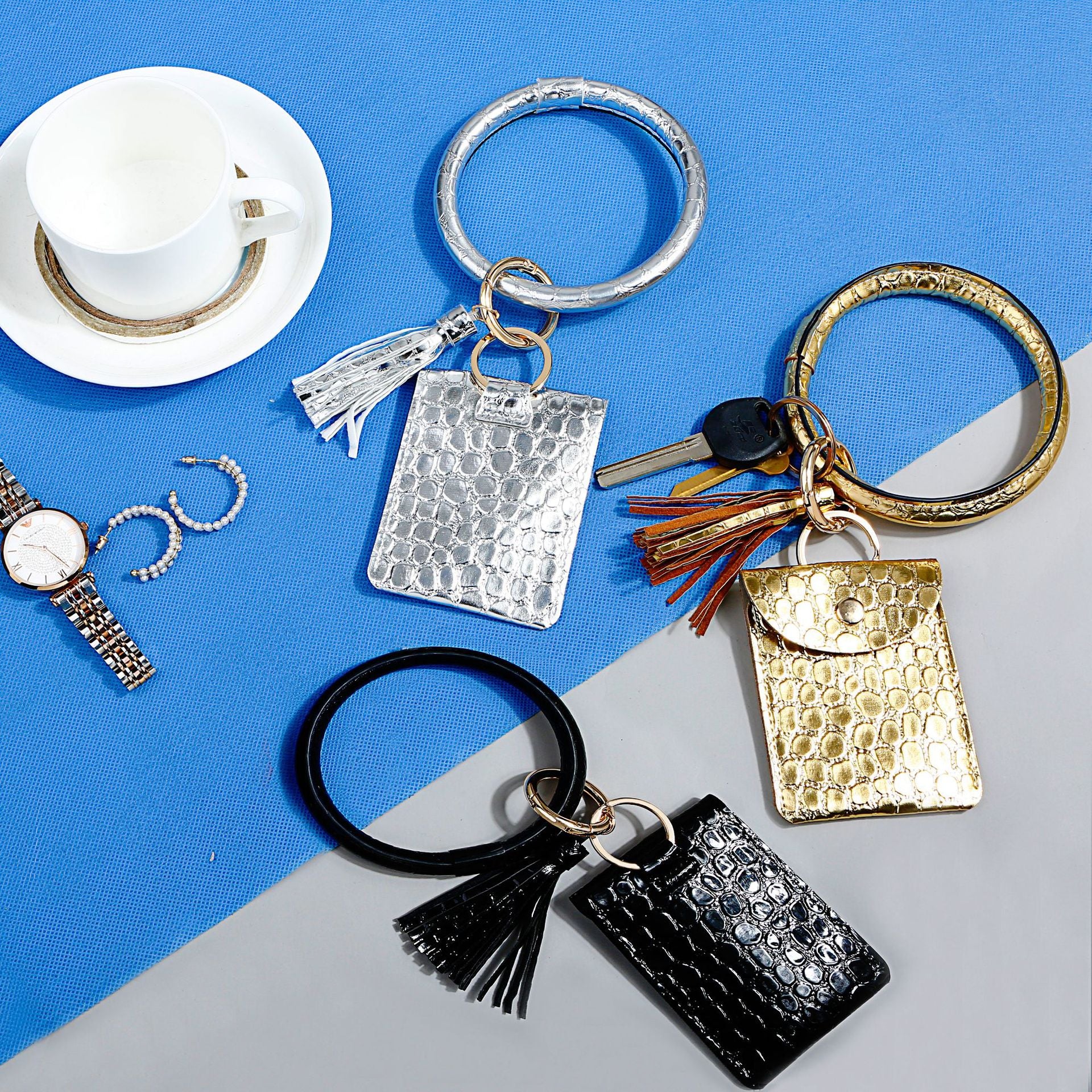 Wholesale Keychain PU Card Holder Wrist Keychain