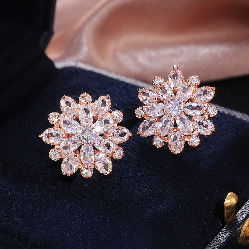 Wholesale Sunflower Double Zircon Copper Earrings