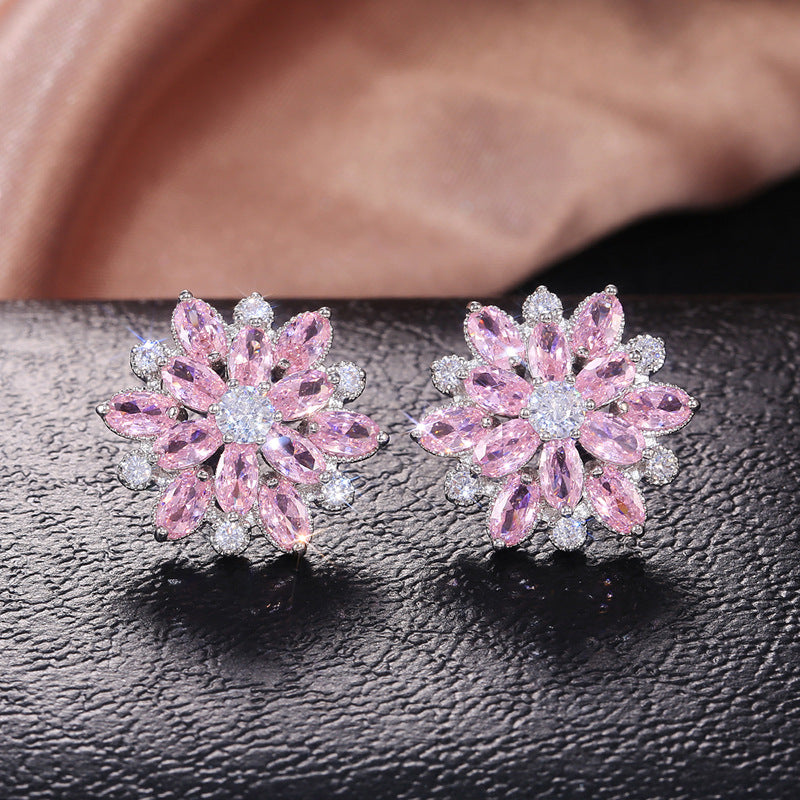 Wholesale Sunflower Double Zircon Copper Earrings