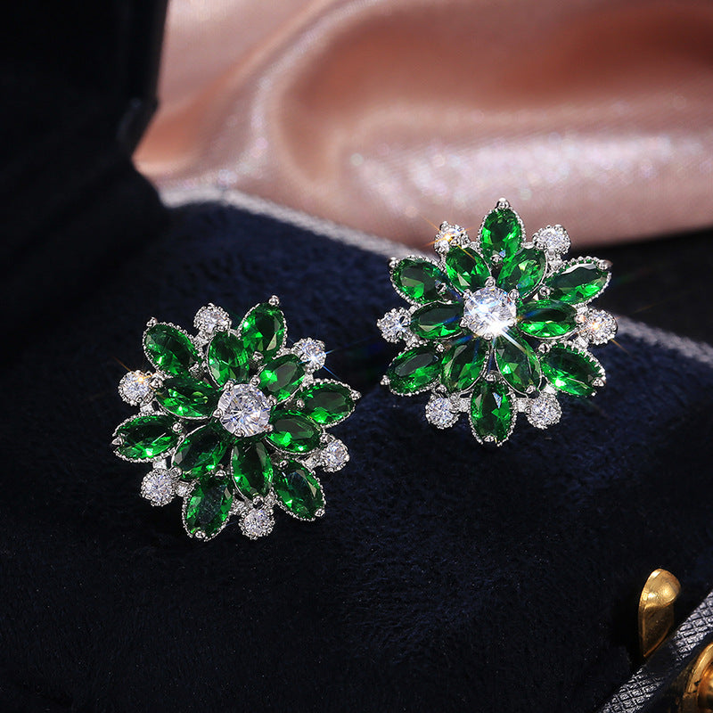 Wholesale Sunflower Double Zircon Copper Earrings