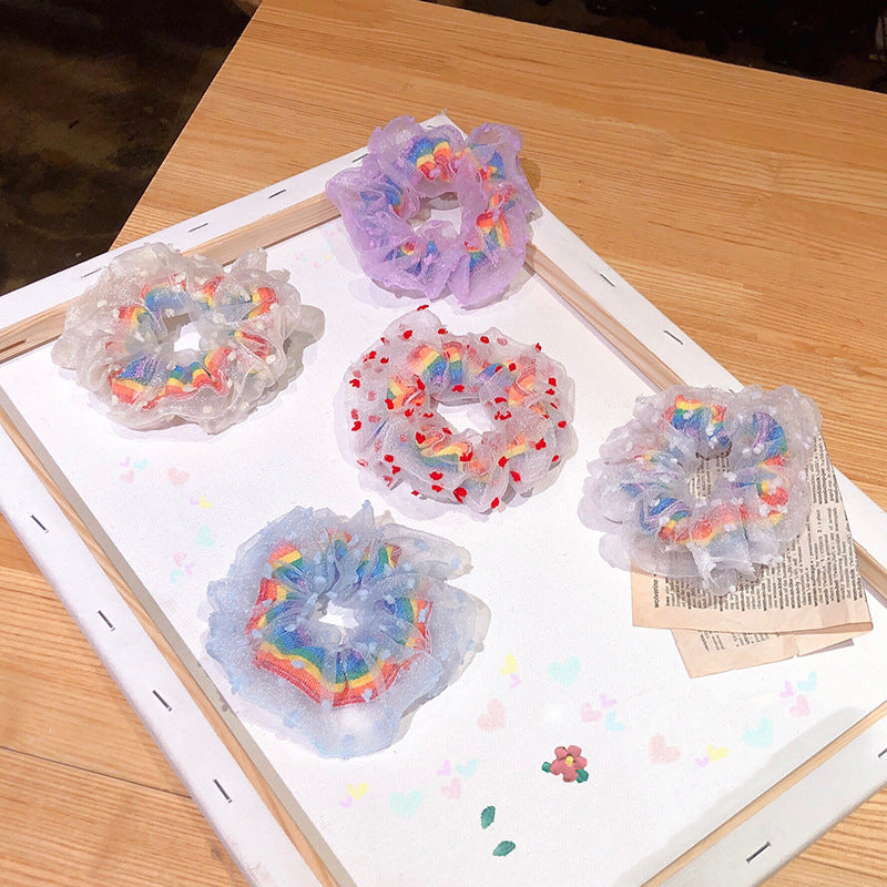 Venta al por mayor Rainbow Mesh Bowel Fabric Hair Scrunchies