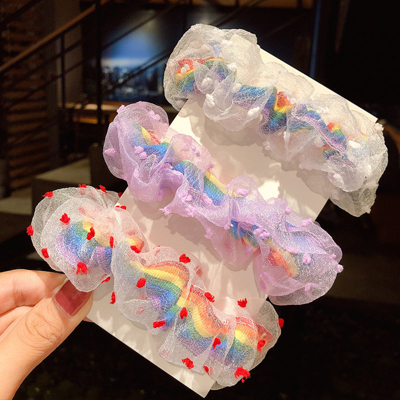 Venta al por mayor Rainbow Mesh Bowel Fabric Hair Scrunchies