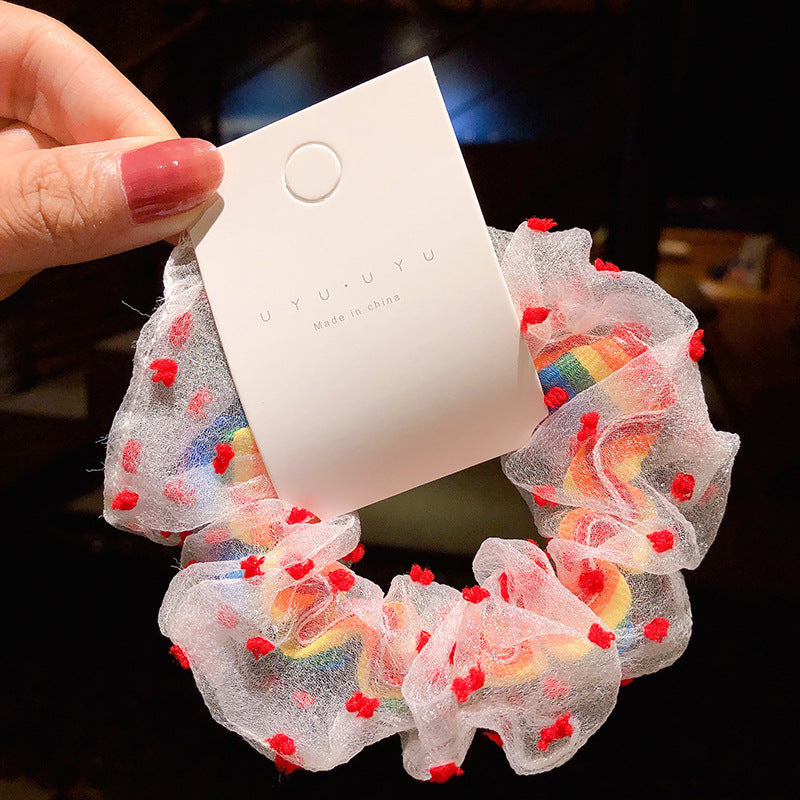 Venta al por mayor Rainbow Mesh Bowel Fabric Hair Scrunchies