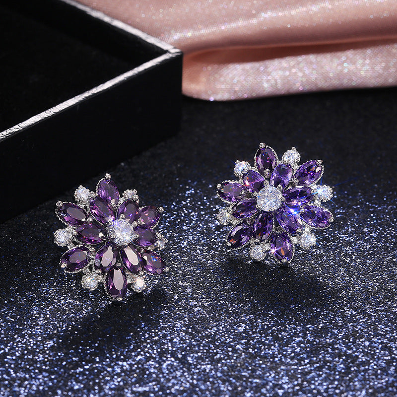 Wholesale Sunflower Double Zircon Copper Earrings